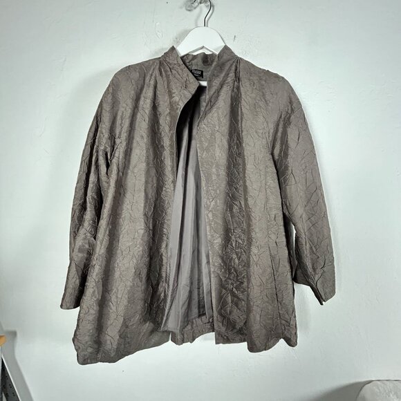 Eileen Fisher Womens Plus Size Textured Crinkle Silk Open Front Jacket Gray - Picture 1 of 8
